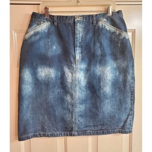 Vintage Denim Lizwear Jeans Skirt Women's Size 16 Slant Pockets‎ Bleach Wash
